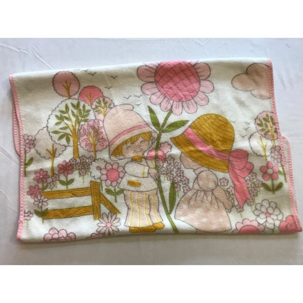 Vintage Fleece Baby Blanket with Bonnet Girl The Bay Flower Power
